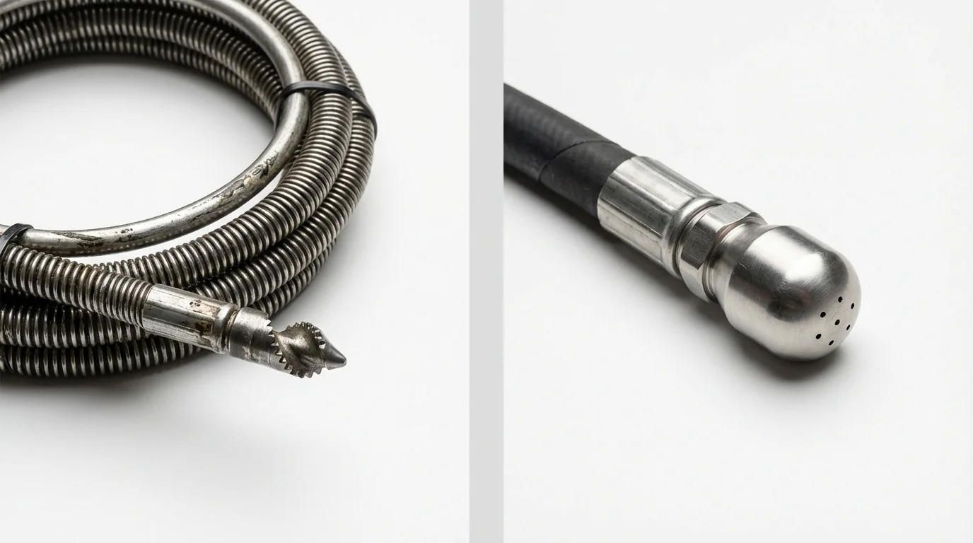 Drain snake cable and hydro jetting nozzle used for drain cleaning in Veradale, WA